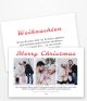Moderne Weihnachtskarte mit Typografie in rot / schwarz und drei Fotos.