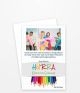 Bunte Dankeskarte zur Einschulung mit Foto, Aufschrift „Hurra, endlich Schule!“, Regenbogen-Stiften und persönlichem Dankestext – ideal zum Bedanken nach dem Schulstart.