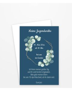 Elegante Einladungskarte zur Jugendweihe mit Foto und Eukalyptus-Design - Bild 1