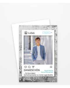 Dankeskarte zur Jugendweihe im Instagram-Design.