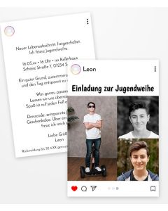 Jugendweihe Einladung mit mehreren Fotos im Social Media Stil