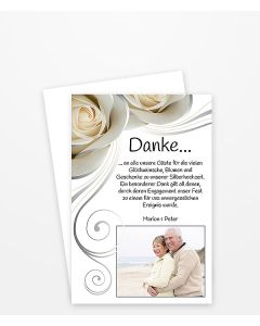 Danksagung Silberhochzeit mit edler Rose und silbernen Ornamenten