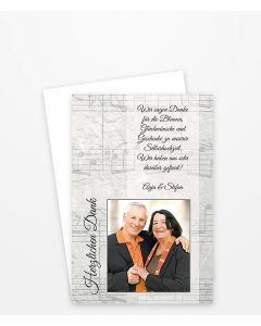 Dankeskarte Silberhochzeit mit Notenzeilen