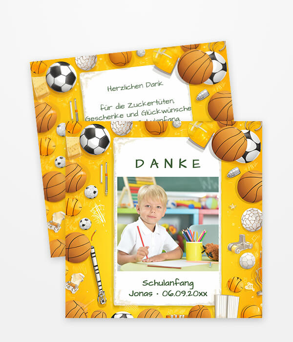 24 Dankeskarten Mit Sport-Design Für Kinder - Geschlechtsneutral, Zum Selbstausfüllen, Inkl. Umschläge