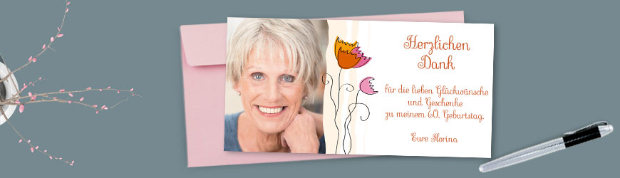 elegante Dankeskarten mit grafischen Motiven