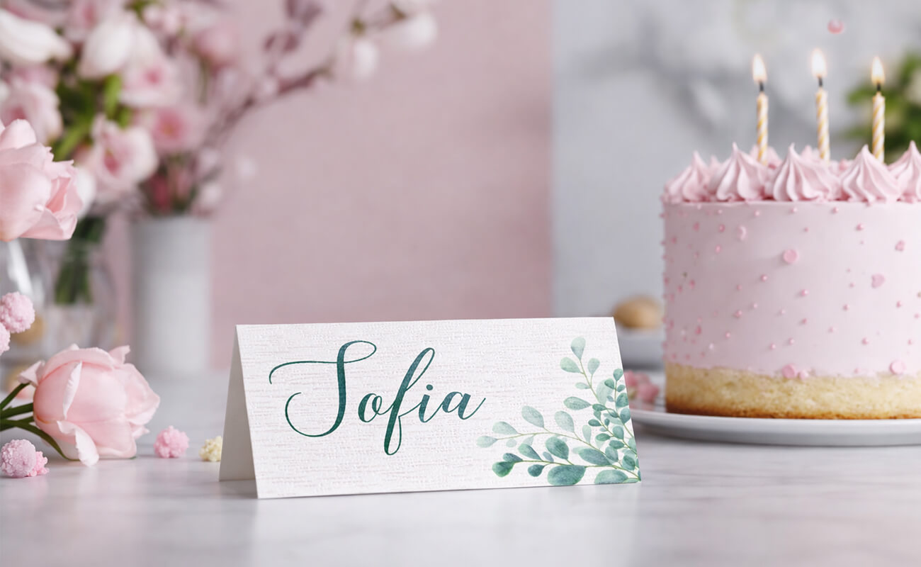 Tischkarten zum Geburtstag mit floralen Mustern
