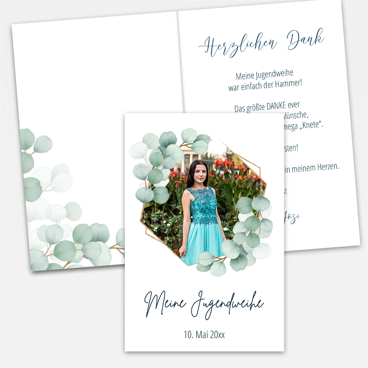 Dankeskarte zur Jugendweihe mit Eucalyptus