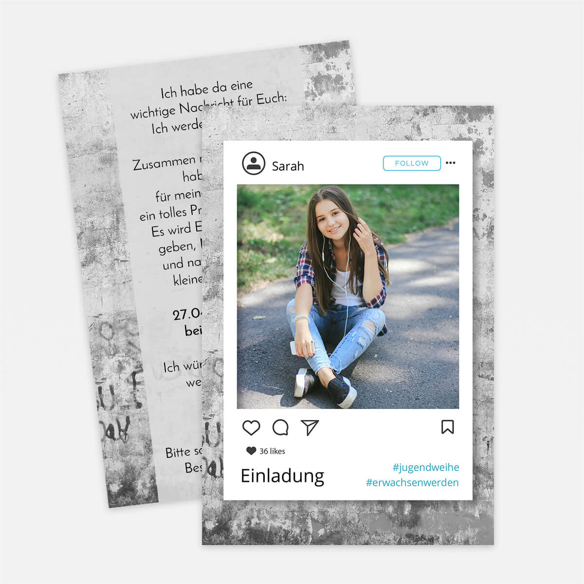 Einladungskarte für die im Instagram-Design mit einem Foto