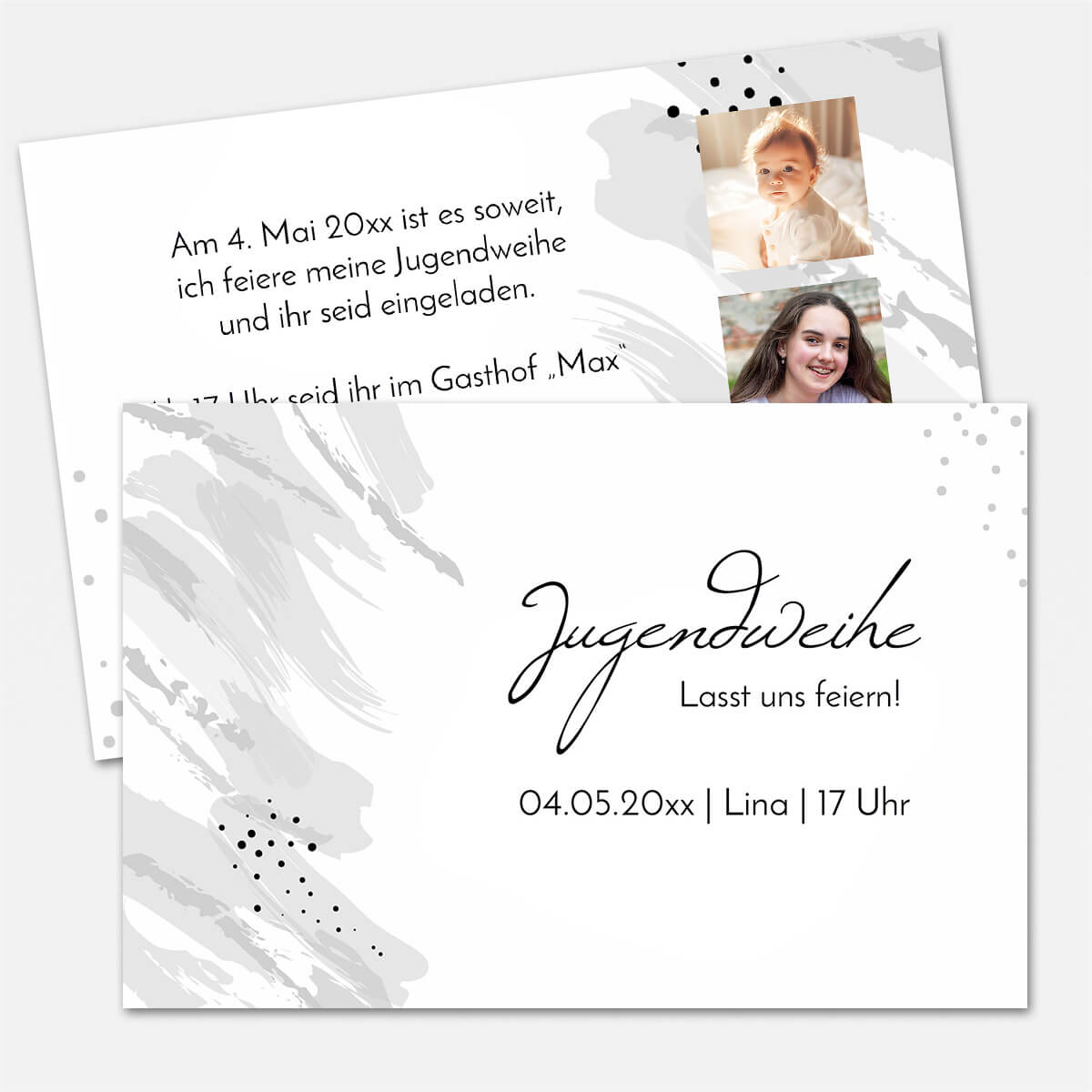 Personalisierte Einladung Jugendweihe individuell gestalten Motiv zarte Eleganz