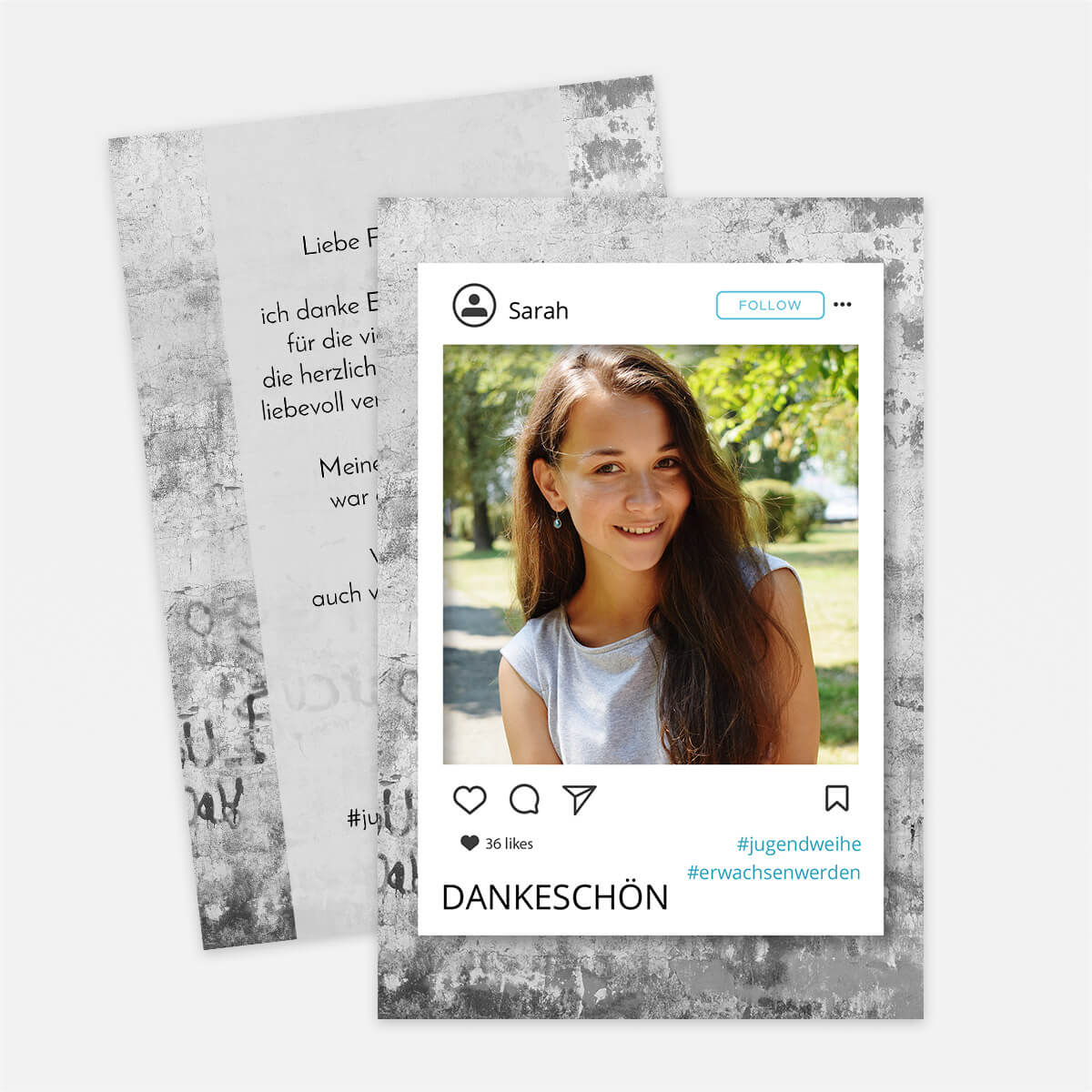 Dankeskarte zur Jugendweihe im Instagram-Stil