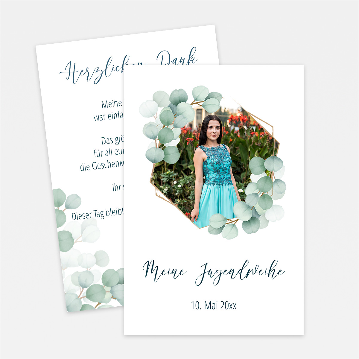 Dankeskarte zur Jugendweihe im Greenery-Design mit Eucalyptus