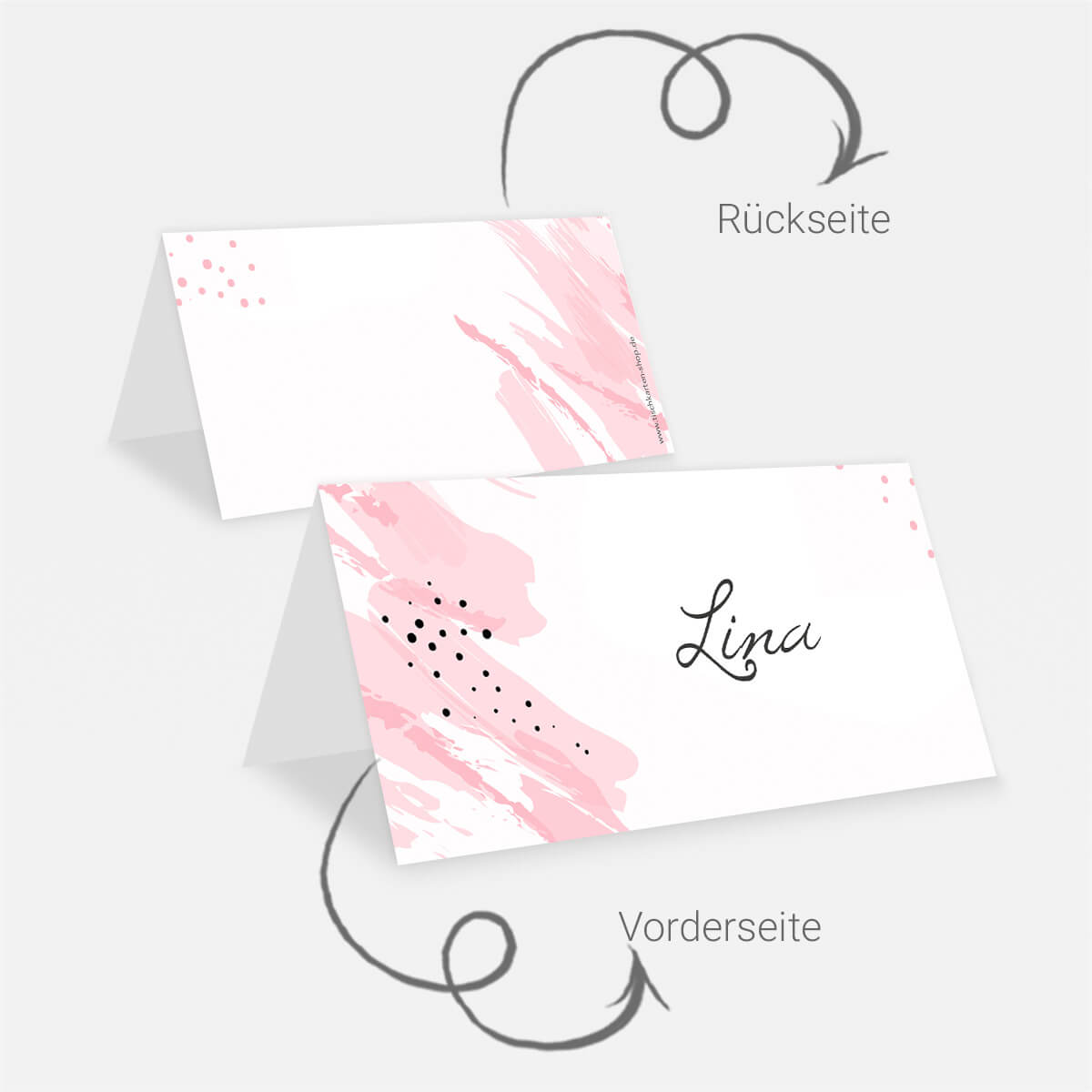Tischkarte in Auqarellrosé für die Jugendweihe mit Gästenamen