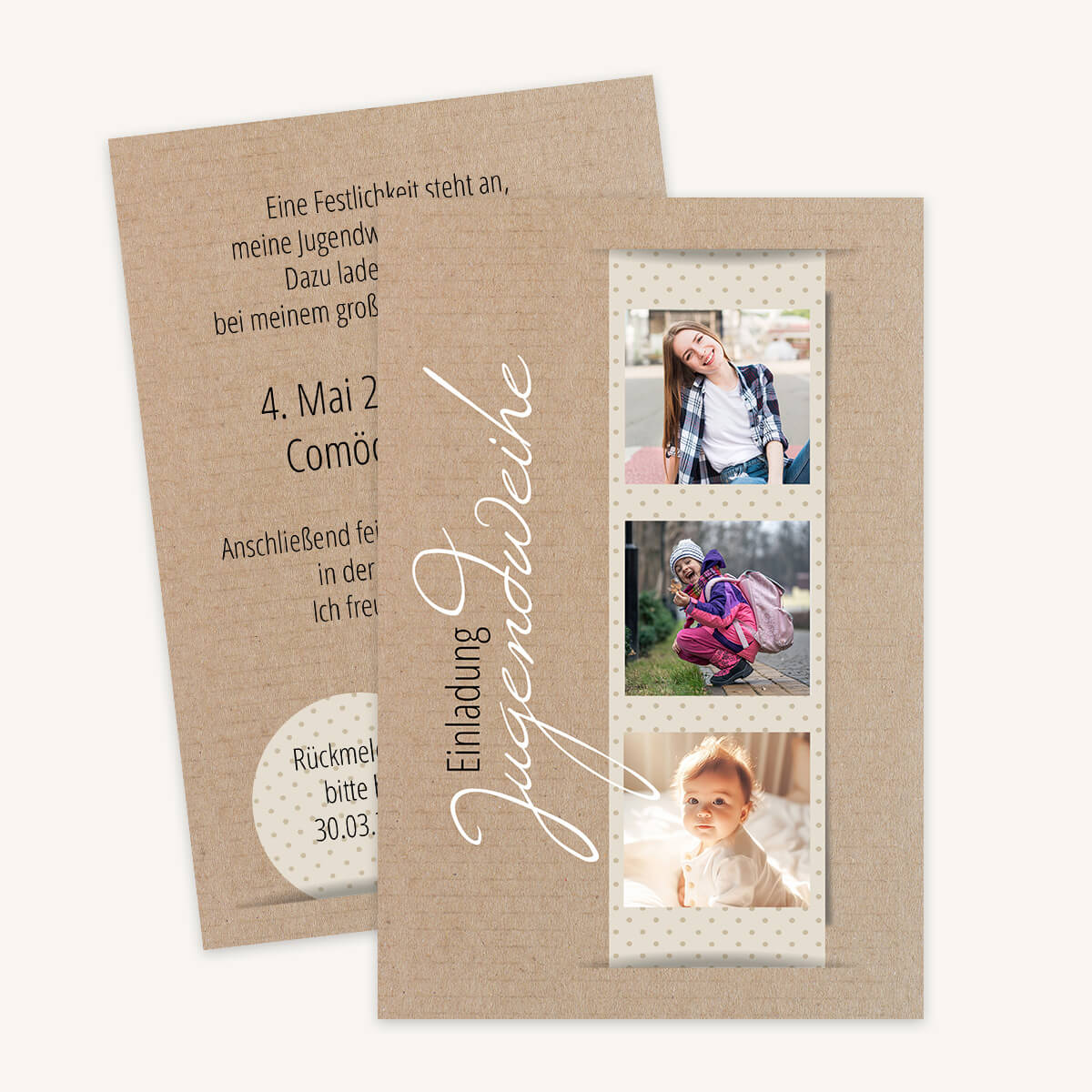 Personalisierte Einladung Jugendweihe individuell gestalten Motiv Fotostreifen