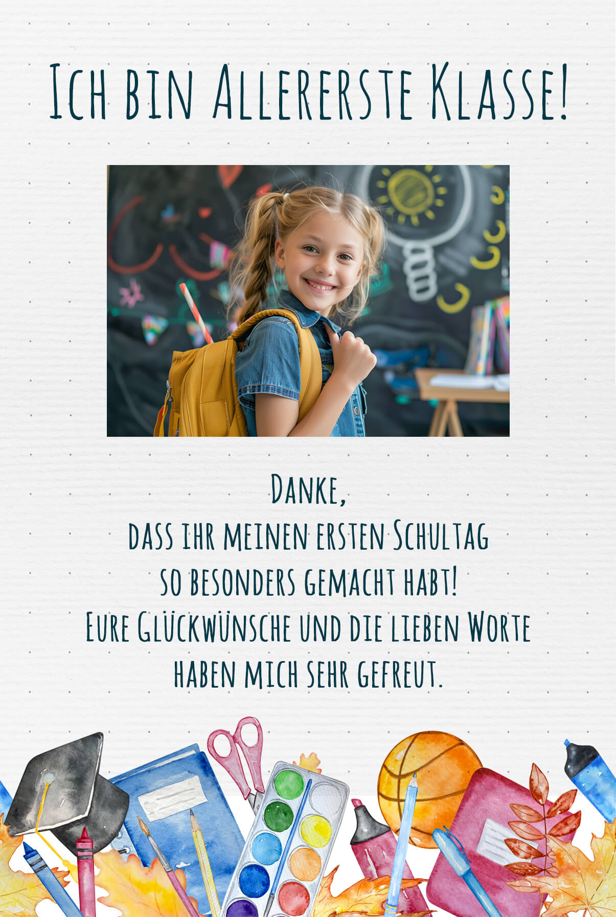 Danksagung zur Einschulung mit Schulmotiv