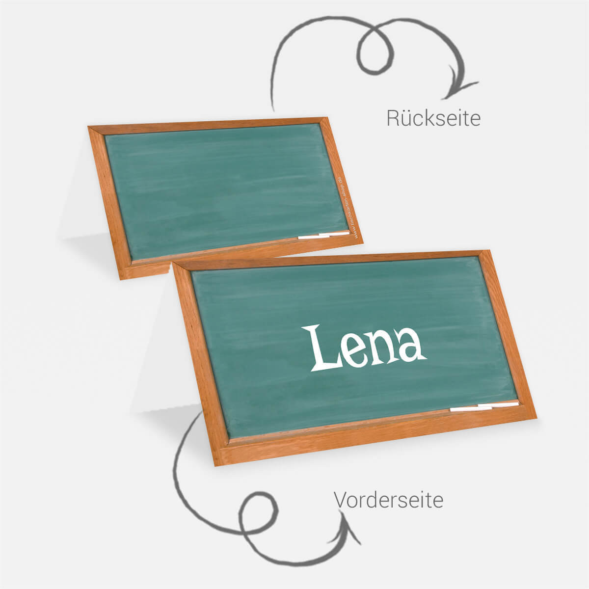 Tischkarte zur Einschulung grüne Tafel mit Holzrahmen