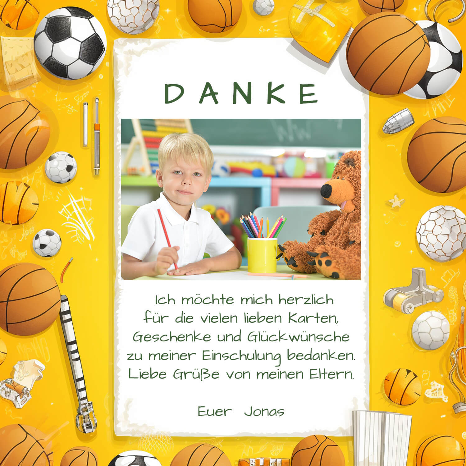 Dankeskarte Schulanfang für Fußballfans