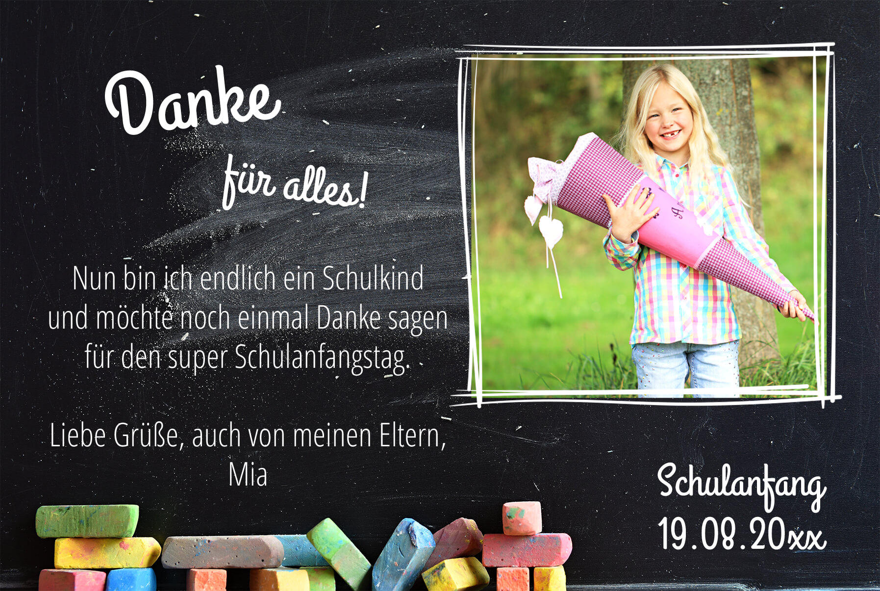 Dankeskarte Schulanfang mit Kreide