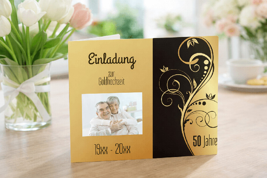 Einladung Goldene Hochzeit Verzierung mit Foto