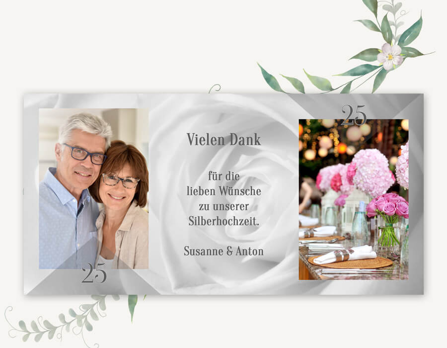 Einladungskarte zur Silberhochzeit mit zwei Fotos