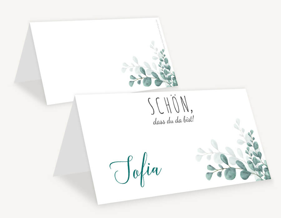 personalisierte Tischkarte mit Eucalyptus und 