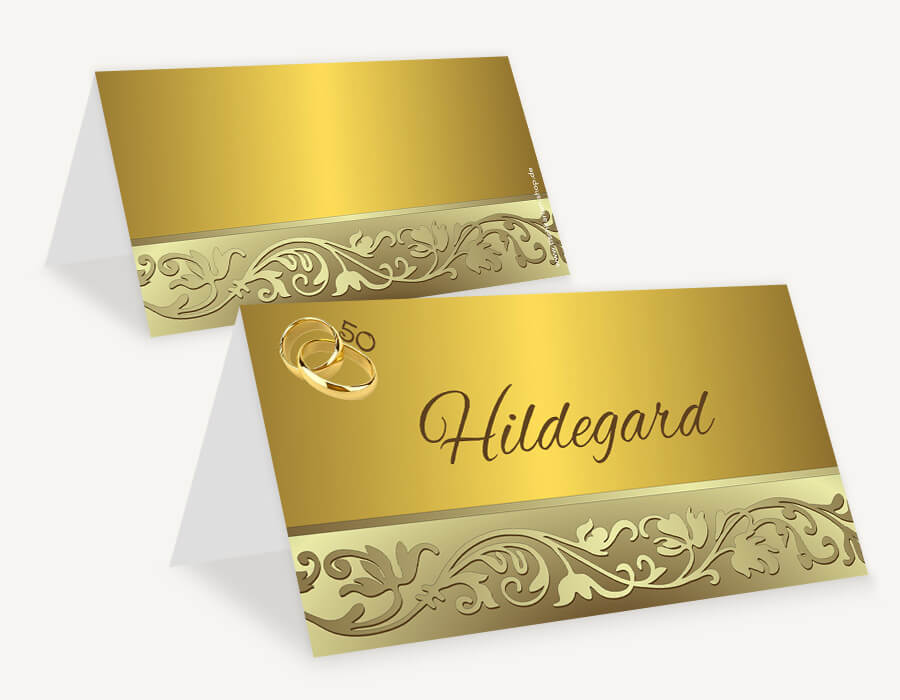 Personalisierte Tischkarten Goldene Hochzeit mit Ringen