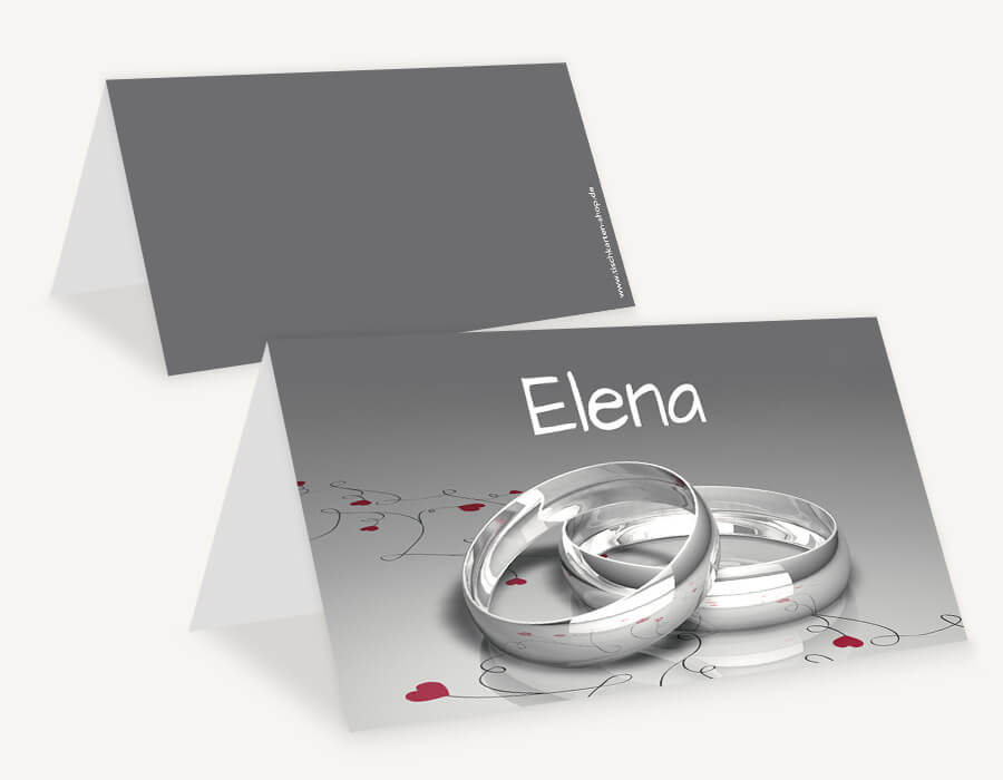 Tischkarten Hochzeit mit Ringen und Namen individualisieren