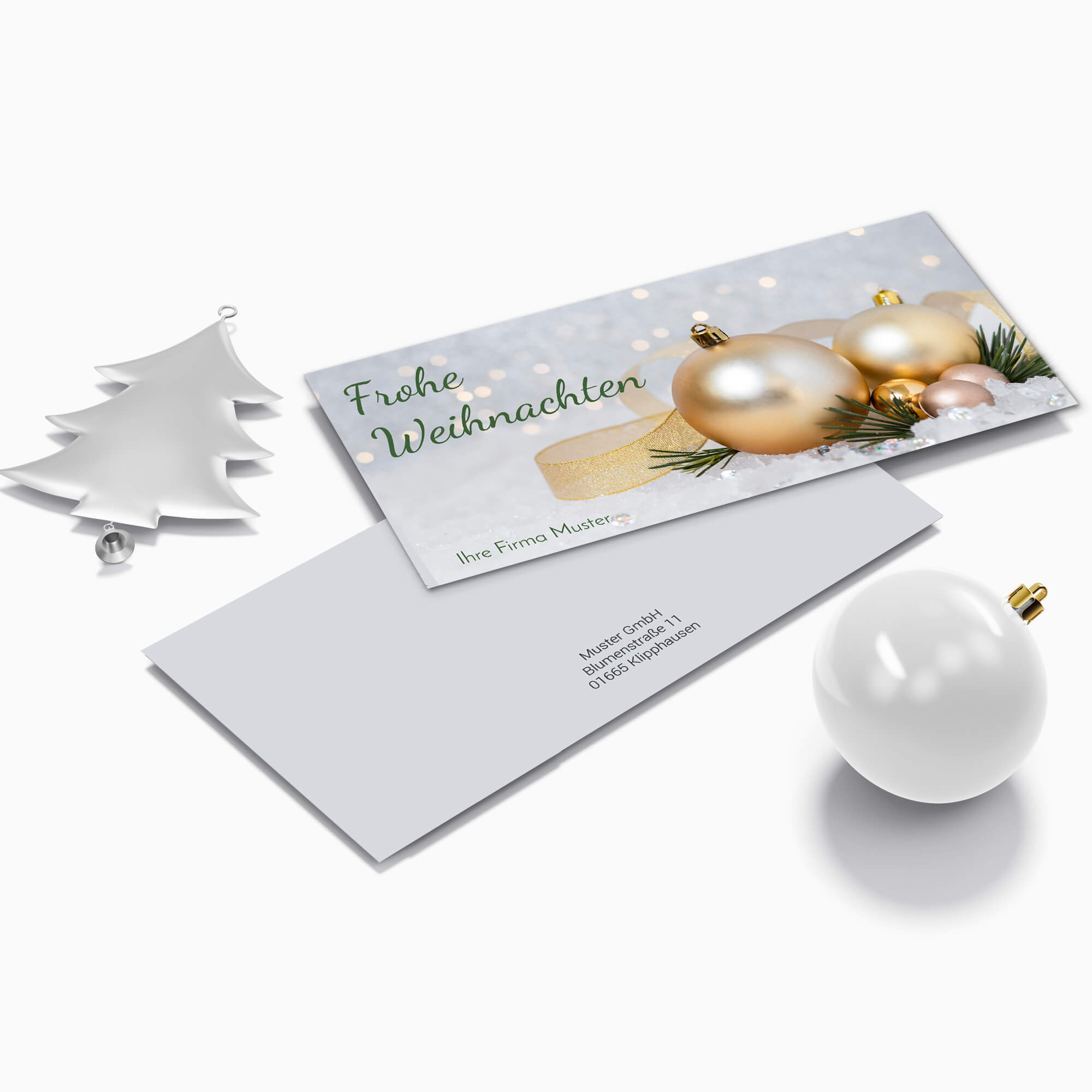 Weihnachskarte mit goldenen Kugeln