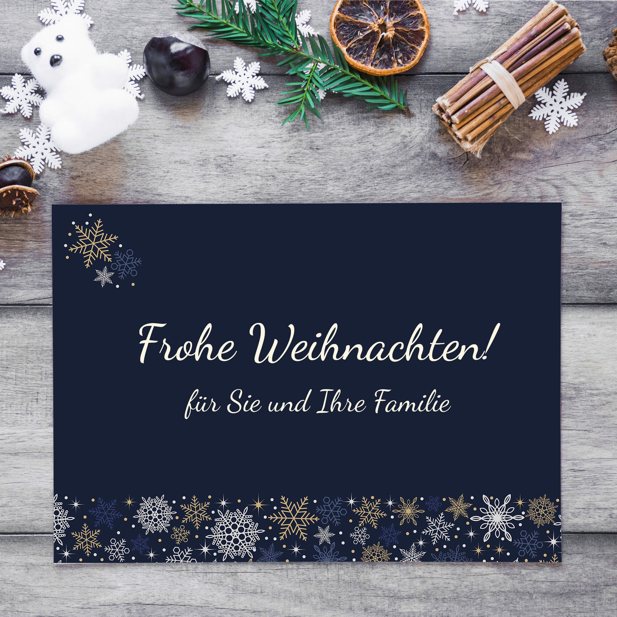 Edle dunkelblaue Weihnachtskarten mit goldenen und silberfarbenen Sternen