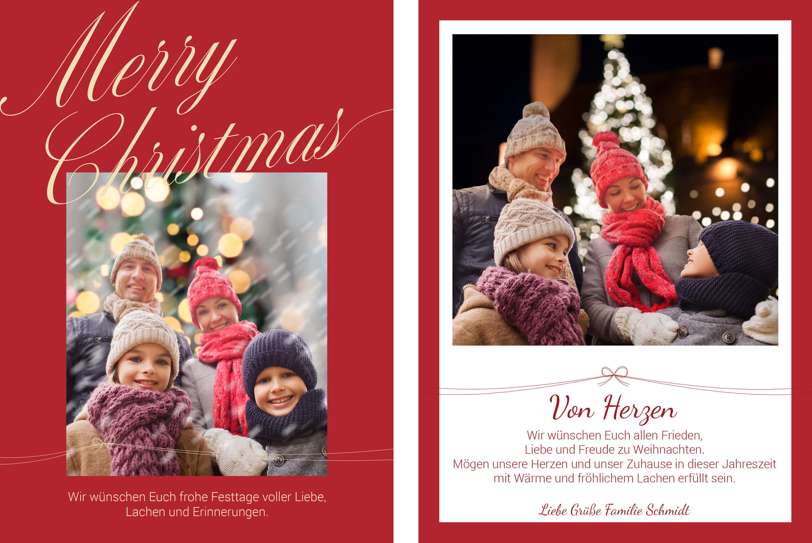 Weihnachtskarte für Familien mit zwei Fotos