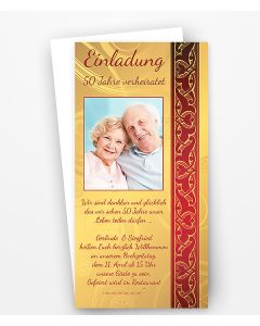 Einladung Goldene Hochzeit rot mit goldenem Ornament