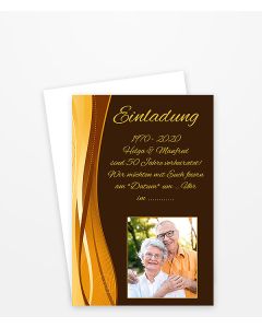 Einladungskarte zur Goldhochzeit mit Ornament in Brauntönen