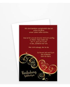 Einladung zur goldenen Hochzeit in schwarz-tor mit goldenem Element.