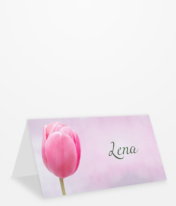 Tischkarte Geburtstag im Frühling mit einer rosafarbenen Tulpe