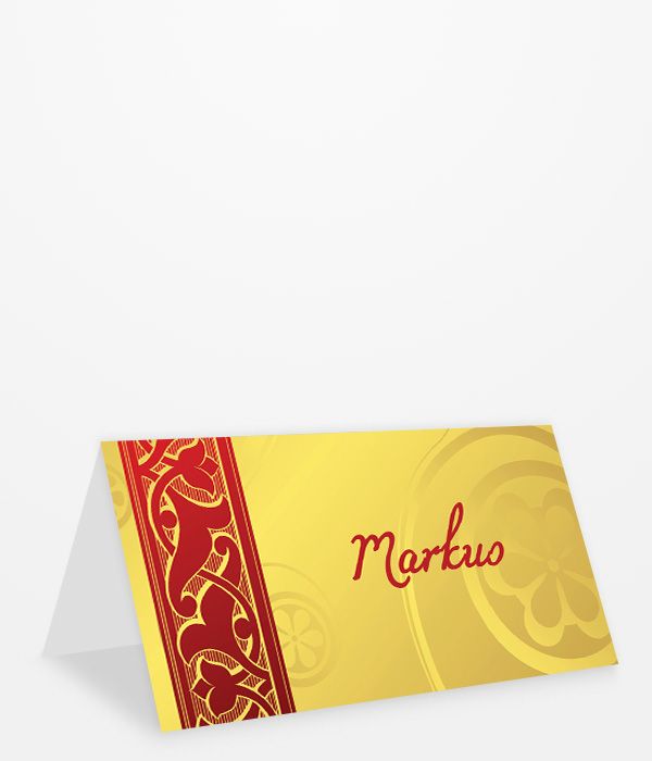 Tischkarte Goldene Hochzeit Gold mit rotem Streifen