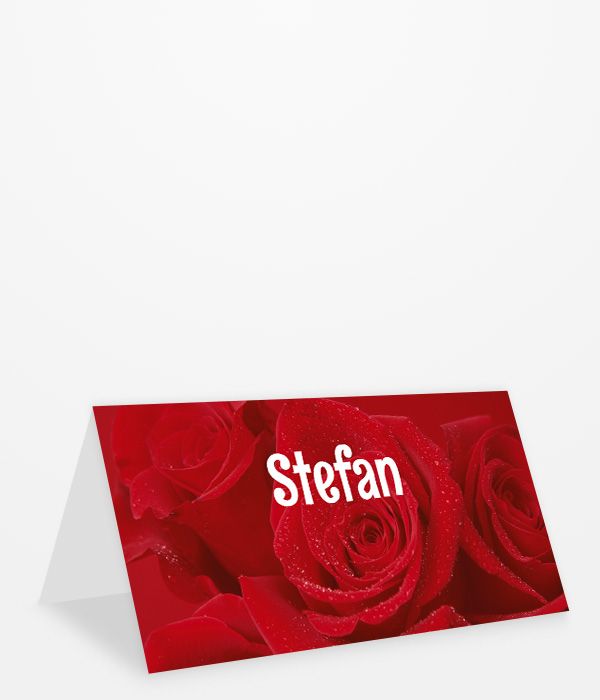 Tischkarte Hochzeit oder Geburtstag mit roter Rosenblüte