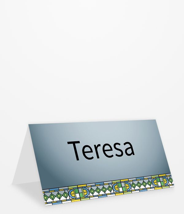 Tischkarte Konfirmation und Kommunion graublau mit Mosaik