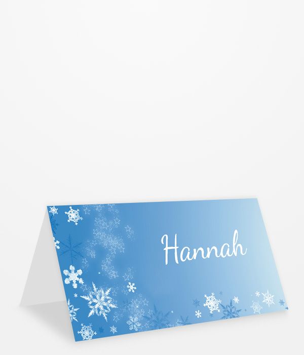 Tischkarte Weihnachtsfeier blau mit Schneesternen