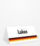 Tischkarte mit Fußball und Streifen in Deutschlandfarben