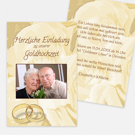 Postkarte Einladung Goldene Hochzeit mit Ringen