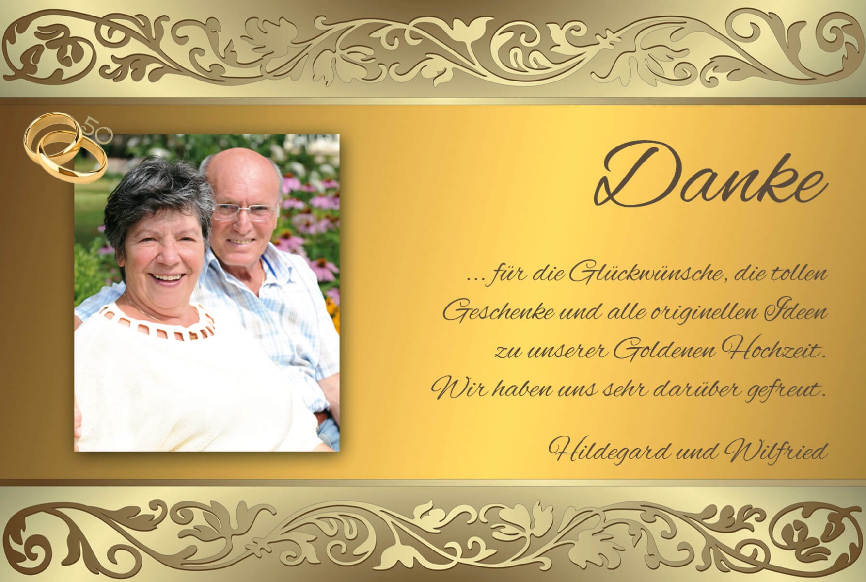 Dankeskarte zur Goldenen Hochzeit mit Bild und Text