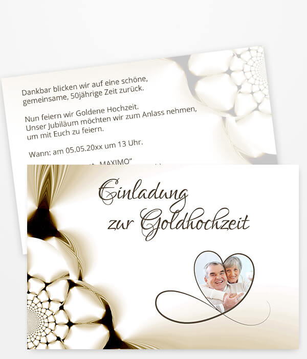 Einladungskarte für die goldene Hochzeit mit Herzfoto und persönlichem Text