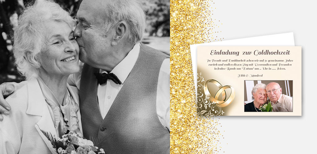 Einladungen Goldene Hochzeit mit Ringen