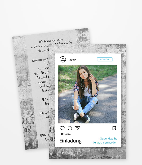 Einladung zur Jugendweihe im Instagram Design