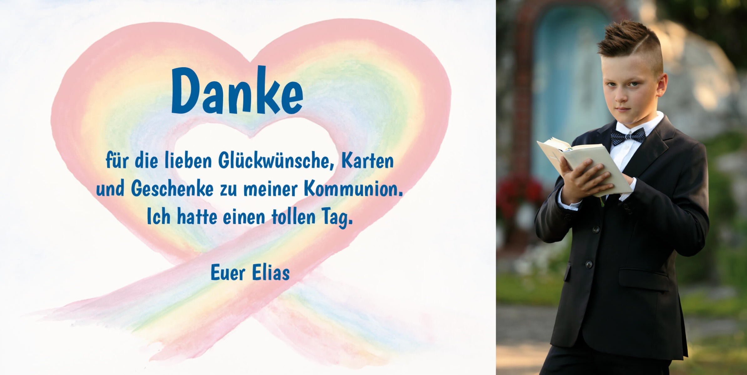 Dankeskarte zur Kommunion mit Regenbogenaquarell