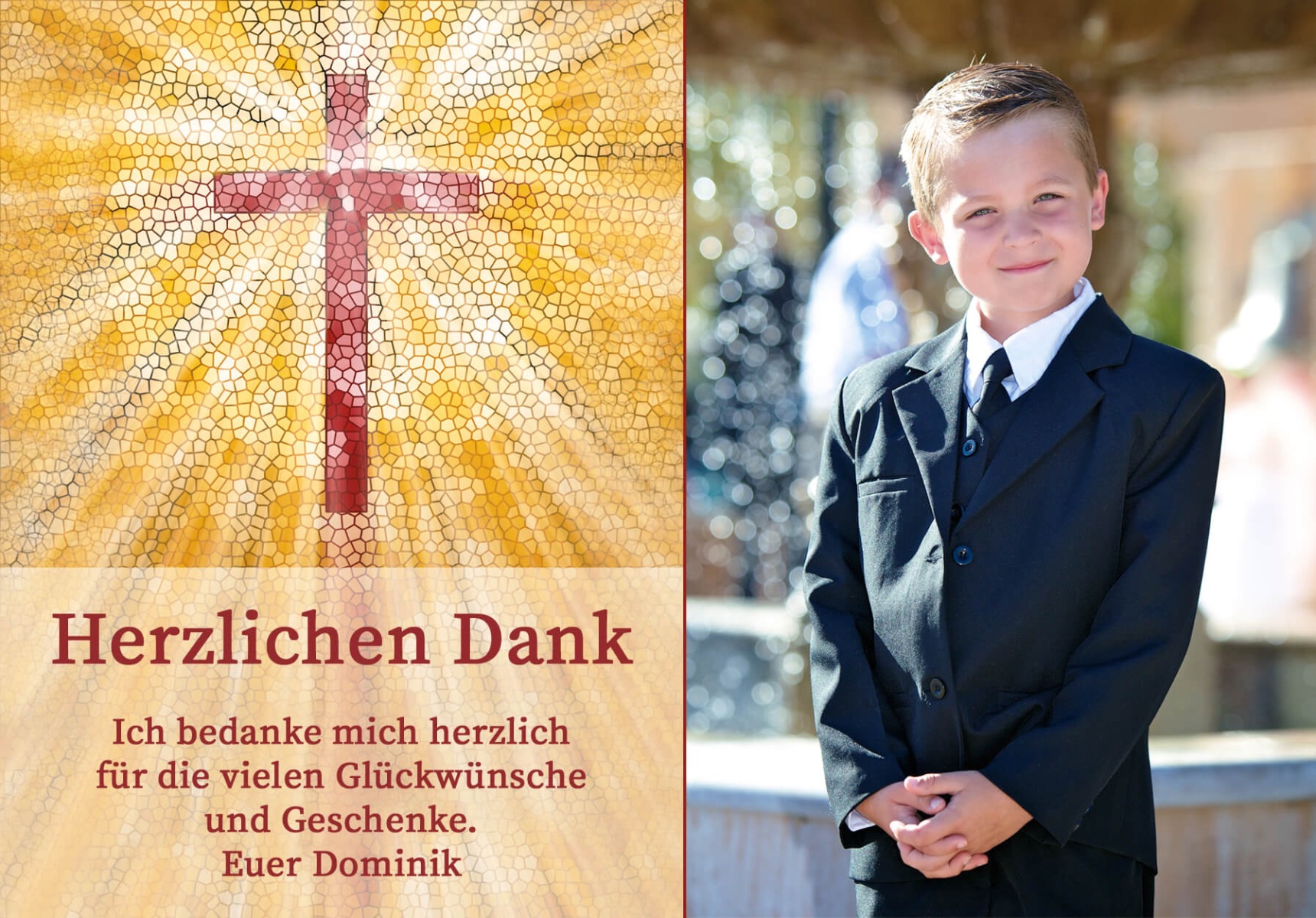 Dankeskarte zur Kommunion mit Kreuz