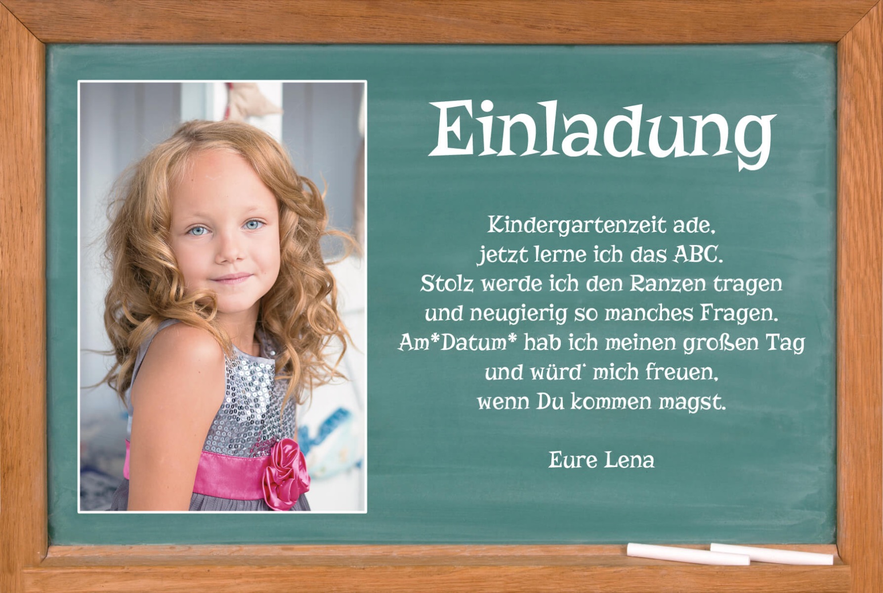 Einladung Einschulung mit Tafel und Kreide