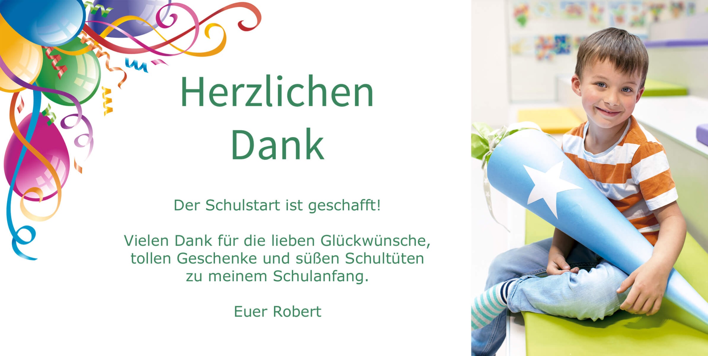 Dankeskarte Schulanfang mit Luftballons