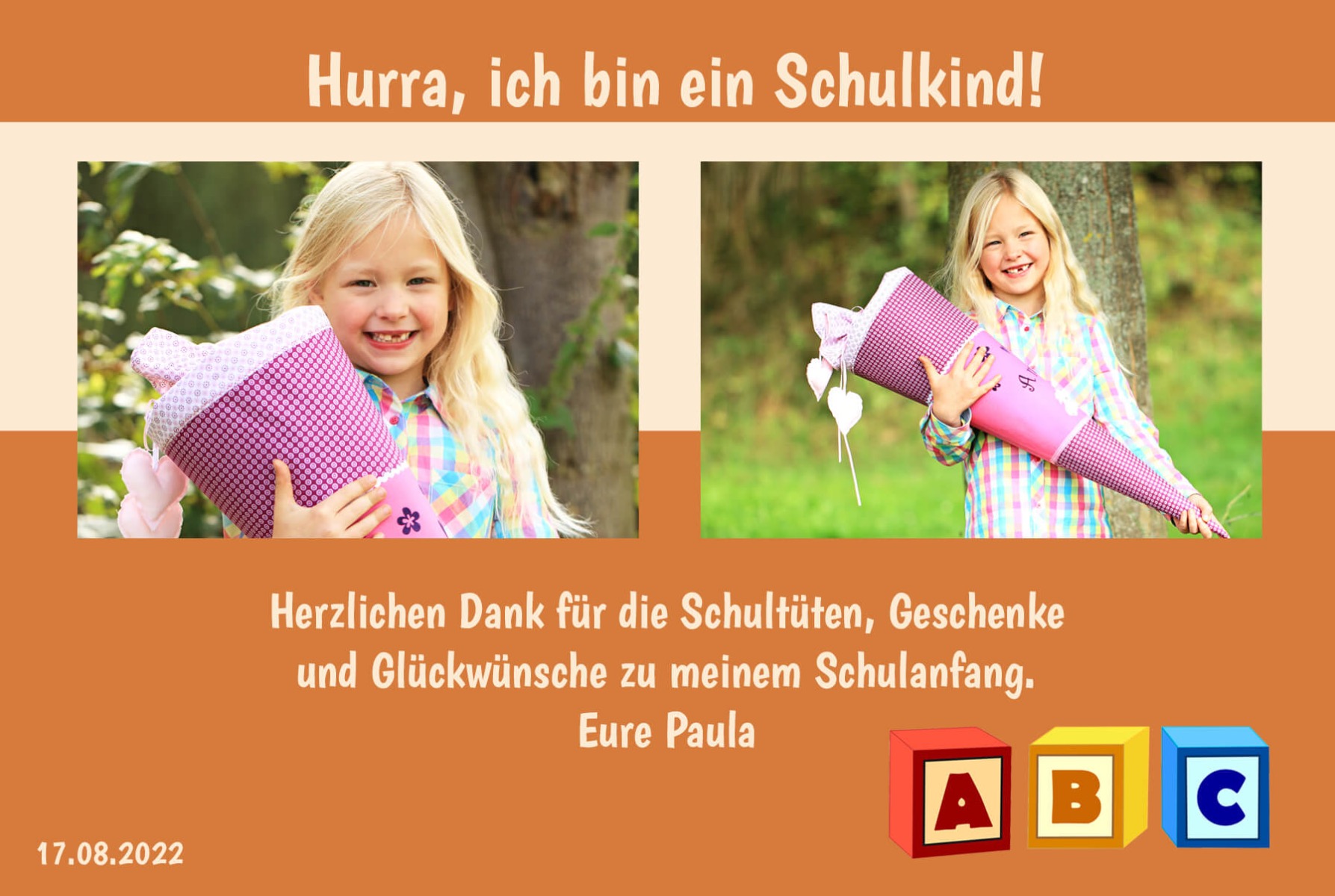 Dankeskarte Schulanfang ABC