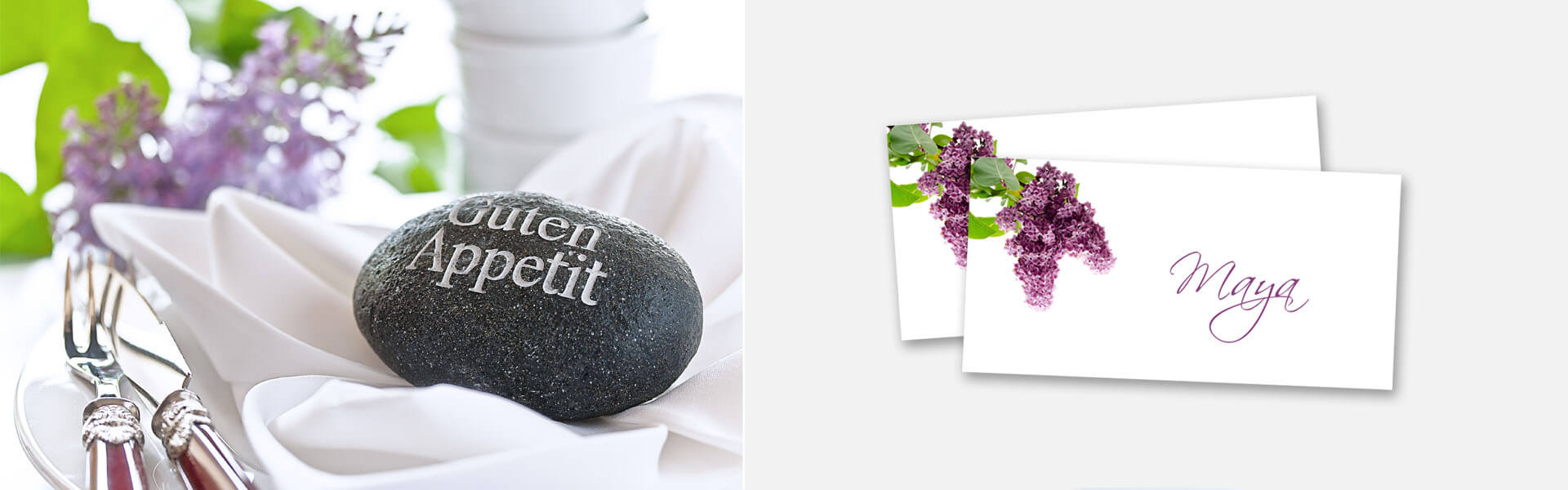 Tischkarten mit Blumen und Blüten, Tulpen, Rosen, Flieder